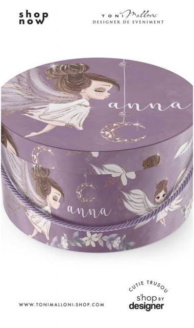 Cutie trusou botez rotunda cu inger lila Purple Angel 1